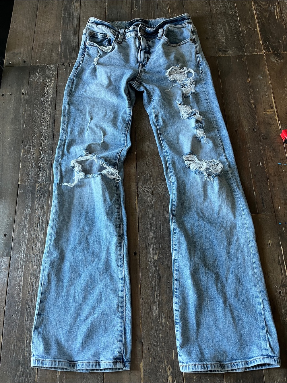 Aeropostale Light Blue Distressed Wide-Leg Jeans 4R low rise flares